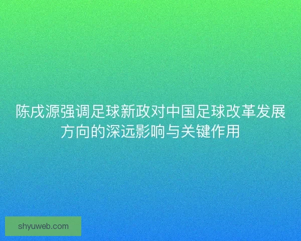 陈戌源强调足球新政对中国足球改革发展方向的深远影响与关键作用 陈戌源强调足球新政对中国足球改革发展方向的深远影响与关键作用